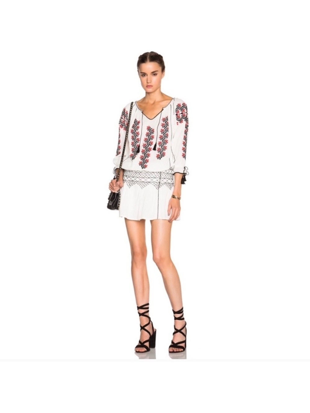 Ulla Johnson Samira Embroidered Mini Dress White Red Black Cotton Size 0/XS